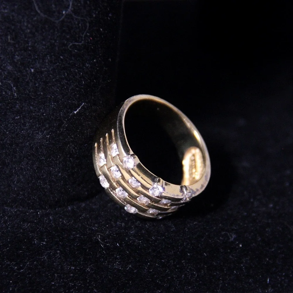 Gold Over Sterling Silver Triple Row Cubic Zirconia Band Ring‎ Size 7.25 CZ 925
